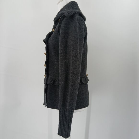 Ann Taylor Loft Merino Wool Sweater Jacket Womens M Gray Military Aesthetic - Picture 4 of 6